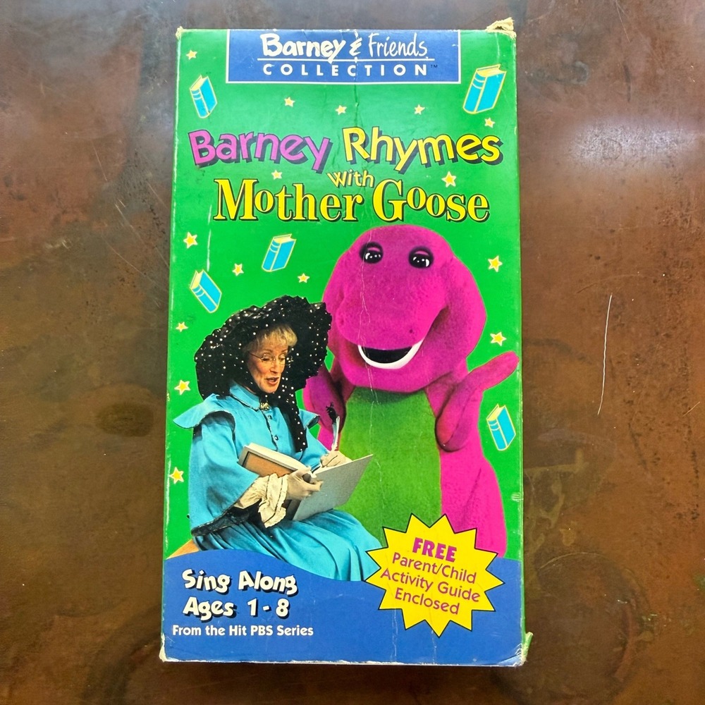 Vintage Barney Rhymes with Mother Goose VHS Tape Barney & Friends 1993 PBS Kids